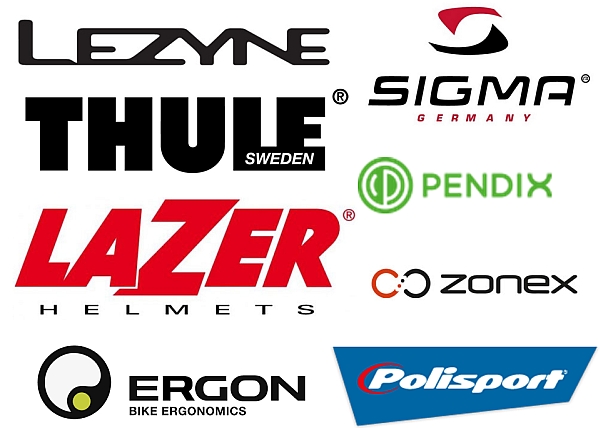 Käytetyt tarvikemerkit: Lezyne, Thule, Sigma, Lazer Helmets, Pendix, Zonex, Ergon, Polisport